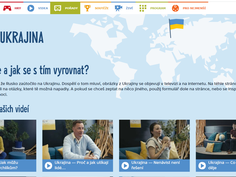Screenshot of Czech TV's new website dedicated for children about the about the Russia-Ukraine war