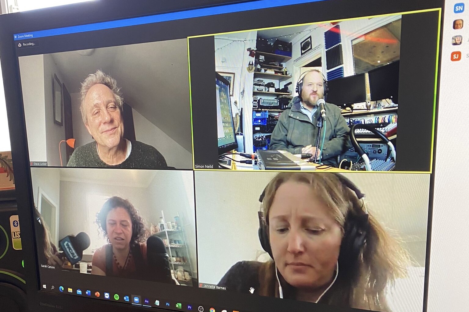 Participants on the trans-Atlantic Zoom call, clockwise from left: Steve Junker, of CAI, the program’s executive producer; Michel Francois, potter from Cornwall; Jennette Barnes, reporter from CAI; Sarah Caruso, potter from Cape Cod.