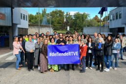 A group of RTVE journalists protest with a 