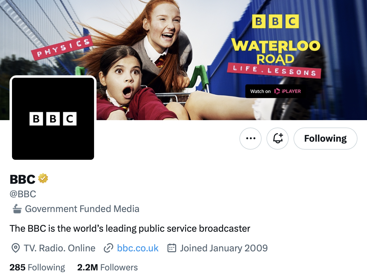 BBC Twitter government-funded label