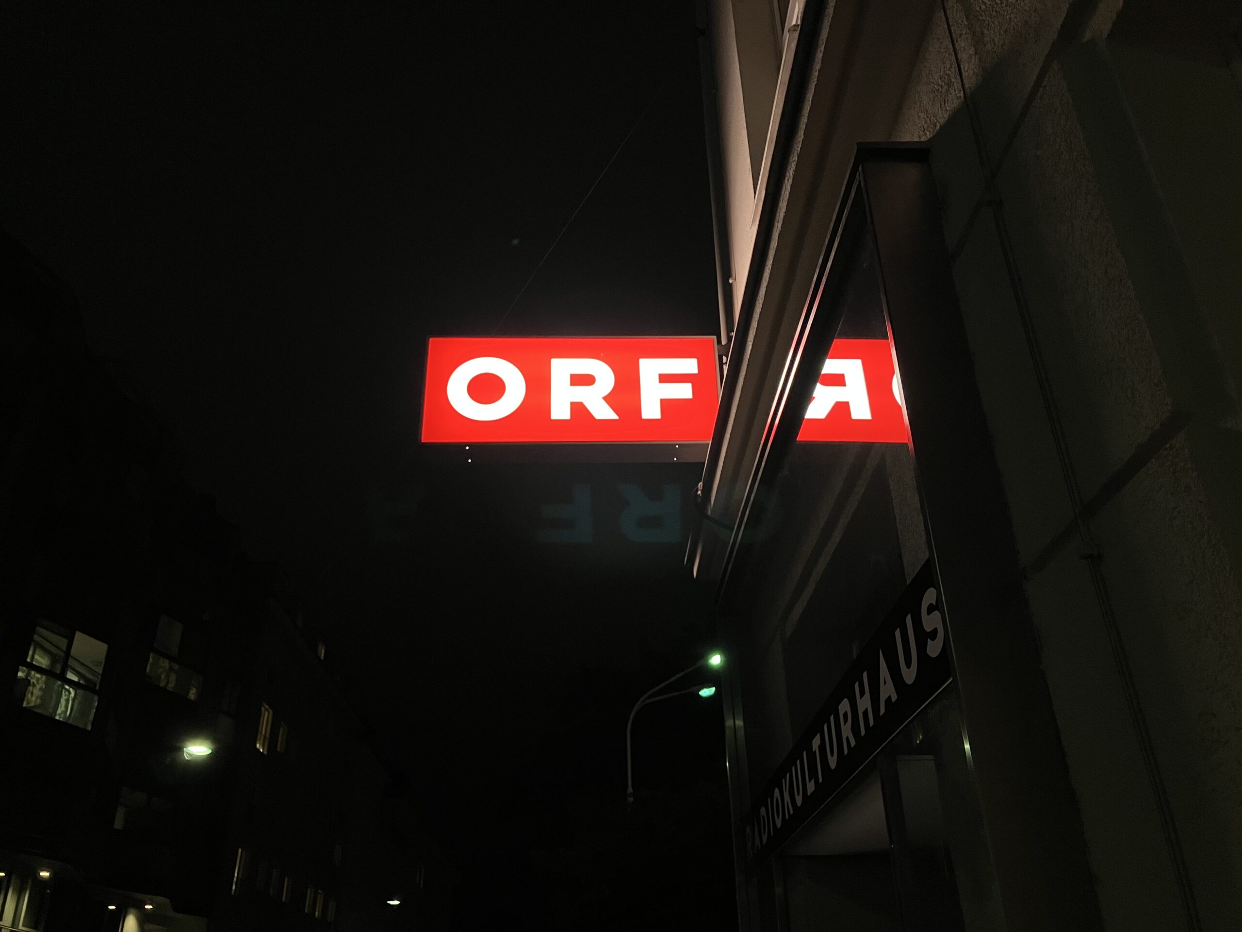 ORF sign outside the broadcaster's headquarters in Vienna, Austria.