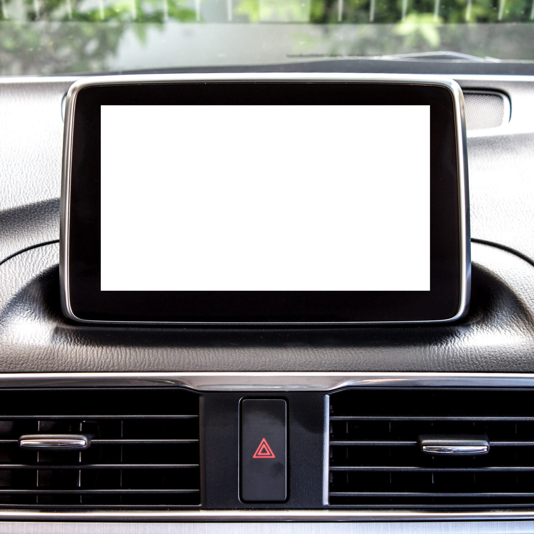 Blank screen on a car dashboard.