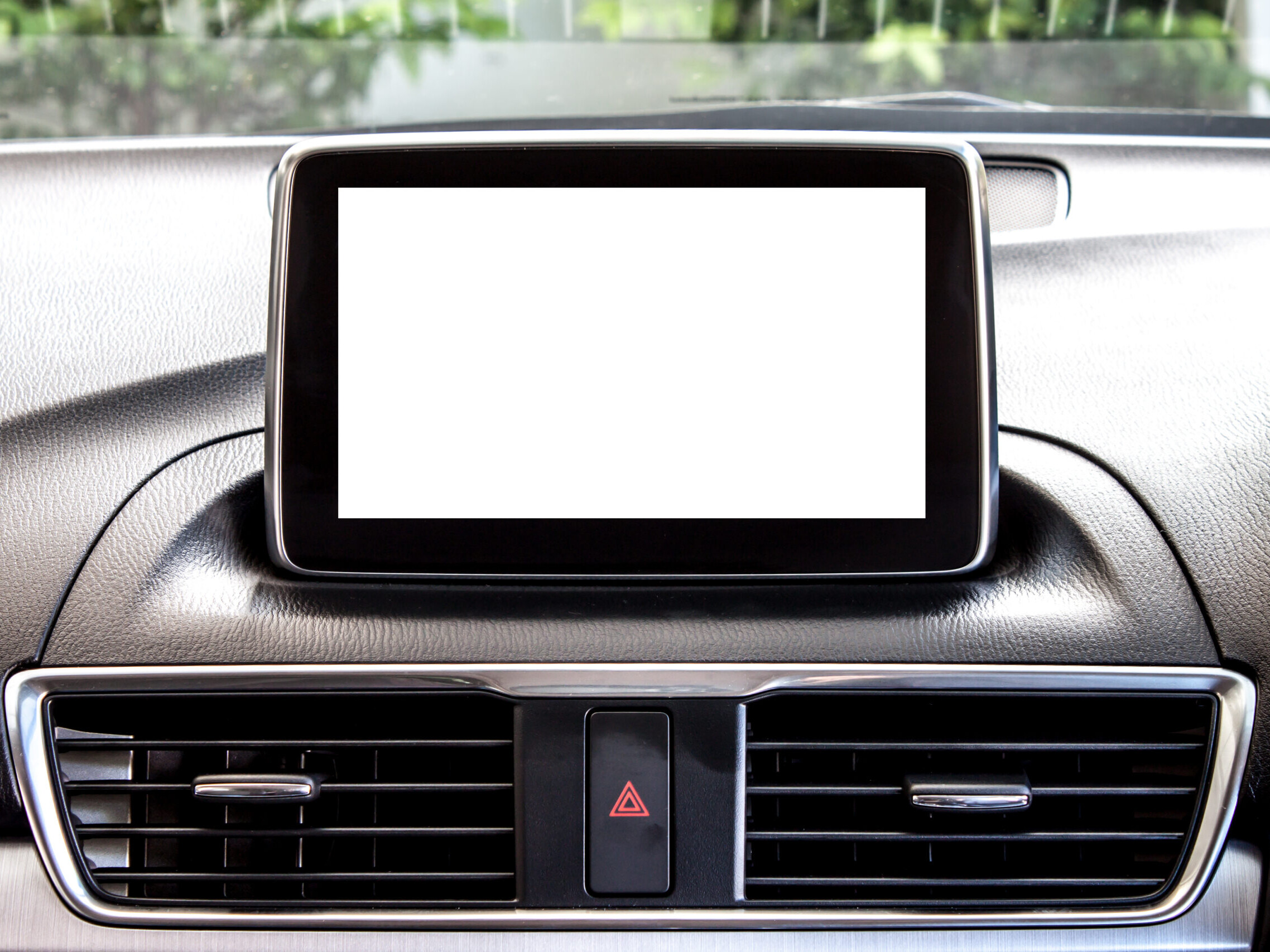 Blank screen on a car dashboard.