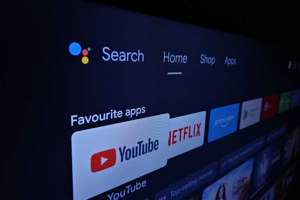 Streaming apps displayed in a row on a screen